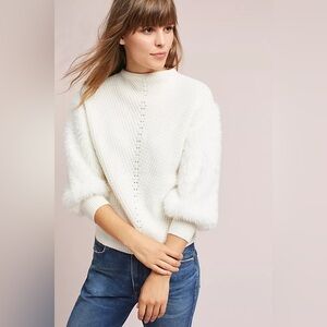 Anthropologie Knitted & Knotted Small Creamy White Fuzzy Soft Mockneck Sweater